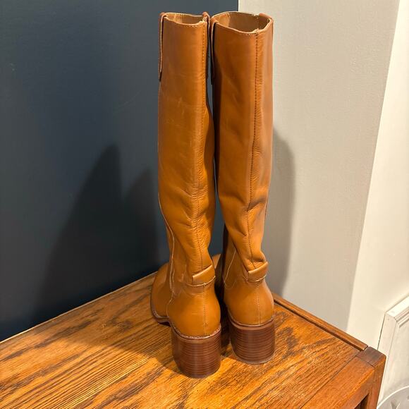 Zara Leather Knee High Block Heel Pull On Boots - Picture 13 of 15